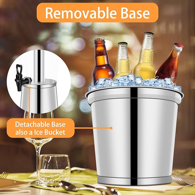 FULIYE Beverage Dispenser with Stand, Drink Dispensers for Parties, Beverage Dispenser with Ice Container, 2.2 Gallon/8L, Clear Acrylic Stainless Steel Lemonade Dispenser for Buffet, Café, Bar