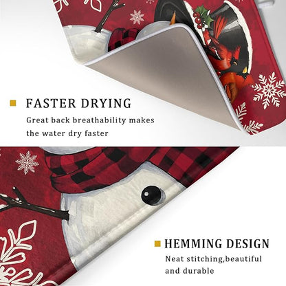 Christmas Snowman Dish Drying Mat for Kitchen Counter 18x24 Xmas Snowflake Winter Holiday Dark Red Absorbent Reversible Microfiber Drying Mats Kitchen Countertop Protector Dishes Drainer Rack Pad - Image 3