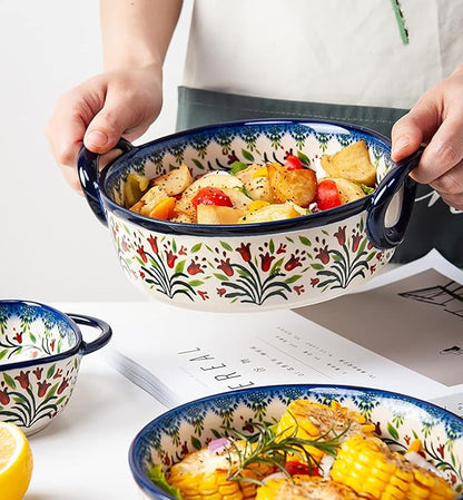 Vintage Style Tulip Flower Pattern Ceramic Bakeware Casserole Dish Baking Pan Lasagna Pans Baking Dish with Handles for Oven/Cooking/Kitchen-1 PCS-32 OZ - Image 6