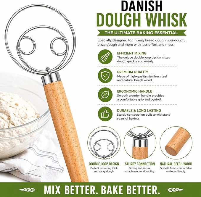 BOORIKA Sourdough Bread Baking Tool Set with Danish Dough Whisk, Bread Lame & Blades, Bench Scraper, Dough Scrapers and Silicone Brush – Sourdough Starter Kit - Image 3