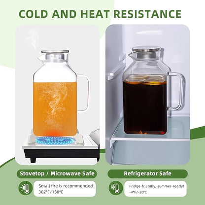 Hannadepot Glass Pitcher, 3.6L/122 oz Glass Water Pitcher with Lid and Spout, Heat/Cold Resistant Borosilicate Glass Water Carafe for Coffee, Juice and Homemade Beverage (TG06)