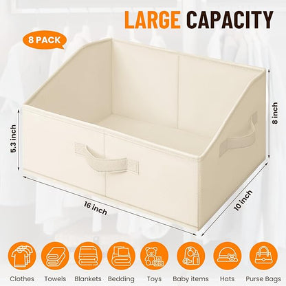 Criusia Closet Organizers Bins 8 Pack - Large Closet Shelf Organizer with Handles - Fabric Trapezoid Home Organization and Storage Baskets for Organizing Clothes Toy Blanket Towel Purse Hats - Image 2