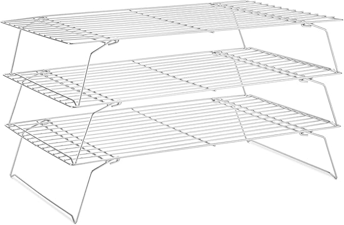 Cooling Rack for Baking 3 Tiers, 16" x 10" Cookie Cooling Wire Rack Stackable Collapsible Nonstick, Stainless Steel Baking Cooking Cooling Racks with Optimum Air Flow, Silver by Briout