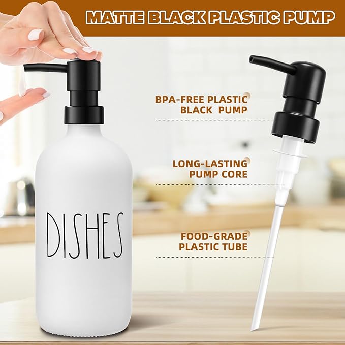 VIMERPA Dish Soap Dispenser, Matte White Soap Dispenser for Kitchen, Glass Dishes Soap Dispenser with Plastic Pump, 17 Fl Oz Refillable Liquid Soap Bottle Container, Farmhouse Kitchen Decor - Image 3