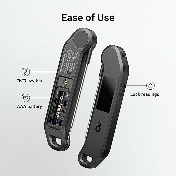 Professional Digital Meat Thermometer, 1 Sec Instant Read, ±0.5℉ Accuracy NIST&NSF Certified Food Thermometer, Auto-Rotate Bright LED Screen, Highly Waterproof Cooking Thermometer for Grill BBQ, Black - Image 9