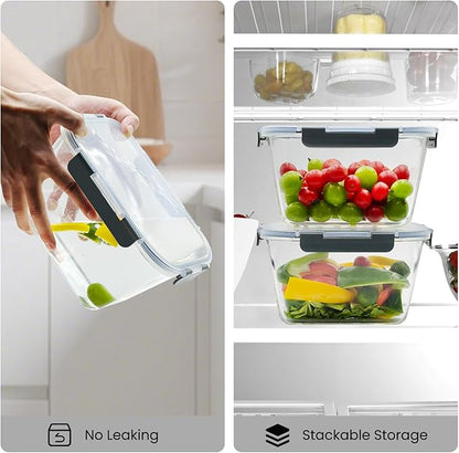 2 Pack Large Glass Food Storage Containers with Lids 85oz/10.5cup Big Airtight Storage Containers for Rotisserie Chicken Meal Prep Leftovers, BPA Free & Leak Proof, Microwave, Oven Safe (gray)