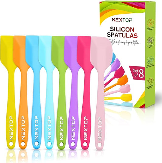 NEXTOP Silicone Spatula 8 Piece Set, Heat-Resistant Non-stick Rubber Spatulas Heat Resistant Seamless One Piece Design Non-Stick Flexible Scrapers Baking Mixing (11 Inches)