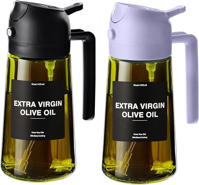 CXINYI - 16oz/470ml Olive Oil Dispenser for Kitchen with Stickers - 2 in 1 Olive Oil Sprayer for Cooking, Air Fryer, and Salad, Black&Purple (Light-Proof Kitchen Gadget) by CXINYILLC