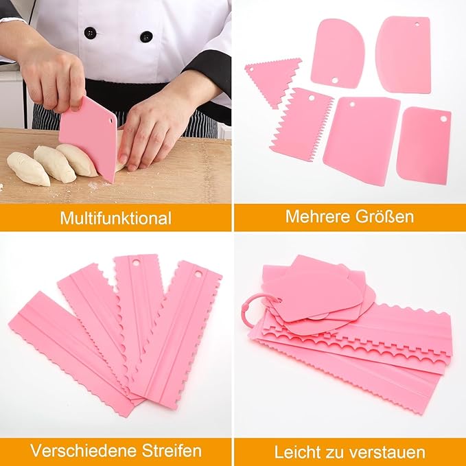 12 Pcs Adjustable Cake Smoother Set, Plastic Cake Decorating Tools Comb and Dough Scrapers for Baking Pastries (Pink) - Image 3