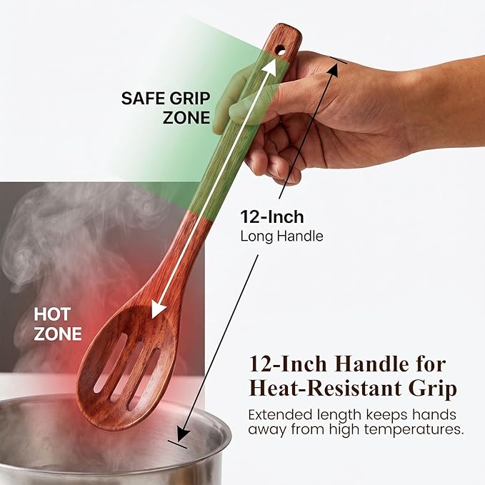 HANSGO Wooden Spoons for Cooking, 3PCS Kitchen Utensils Set for Nonstick Pans, 12Inch Wooden Spatula for Stirring Frying Mixing, Sturdy & Smooth Edges, Kitchen Gifts for Women, Cooking Gifts for Men - Image 4