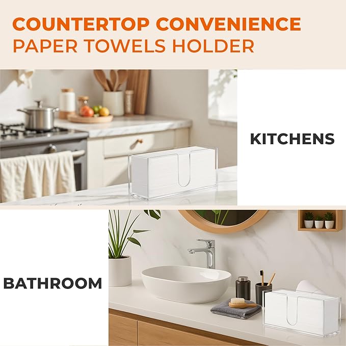 1PACK Paper Towel Holder, Countertop Paper Towel Dispenser Bathroom Paper Hand Towels Dispensers Clear Acrylic Napkin Holder Suitable for Z-fold, C-fold or MultiFold Trifold for Bathroom Kitchen - Image 6