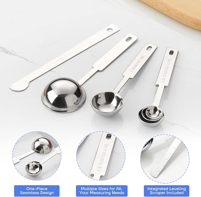 10-Piece Stainless Steel Measuring Cups and Spoons Set for Home Baking Essentials, Dishwasher Safe Kitchen Tools - Image 5