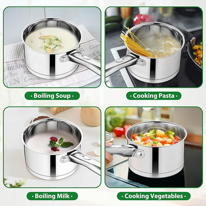 TeamFar 2 qt Saucepan with Lid, Stainless Steel Small Sauce Milk Pan with Tri-ply Bottom for Induction/Gas/Electric/Ceramic, Healthy & Heavy Duty, Mirror Finish & Straight Side, Dishwasher Safe - Image 5