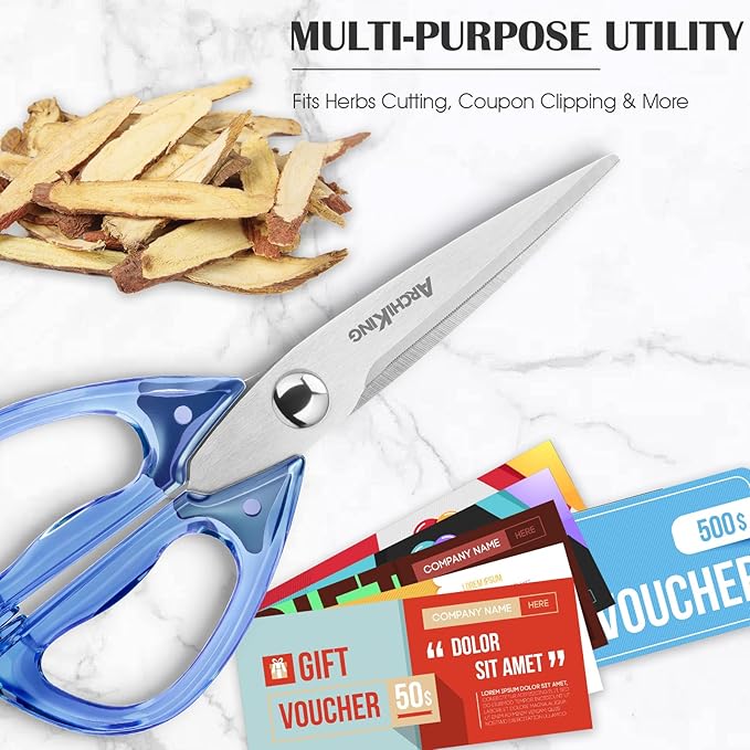 8.0inch Kitchen Shears, Sharp Stainless Steel Meat & Poultry Scissors, Transparent Blue Acrylic Handle, All Purpose Utility Cooking Scissors for Kitchen/BBQ/Home/Office - Image 3