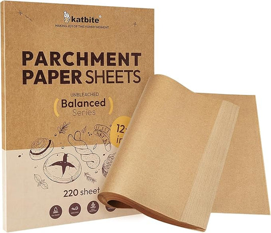 Katbite 220 Pcs Parchment Paper Sheets, 12x16 Inches Unbleached Baking Paper Non-Stick for Gently Baking, Pre-cut Parchment Paper Suitable for Baking, Cooking,Air Fryer [Balanced Series] by katbite