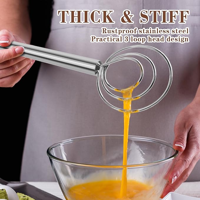 TEEVEA Danish Dough Whisk with Stainless Steel Hook Dutch Style Bread Mixer for Sourdough Baking Tools - Image 5