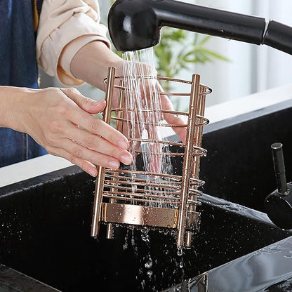 Copper Kitchen Utensil Holder for Kitchen Counter, Stainless Steel Utensil Crocks, Titanium Coating Utensil Storage Caddy Organizer, Cooking Utensil Holder, Easy Cleaning (Rose Gold/7.4''x5.2'') - Image 6