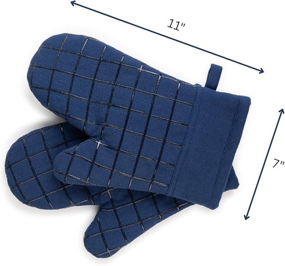 Oven Mitts and Pot Holders Set for Kitchen | 4 Pc Set| Heat Resistant Up to 500°F | Non-Slip Silicone Strips | Blue Kitchen Accessories | Includes 2 Hot Pads & 2 Cooking Mitts