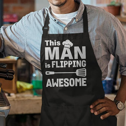 SANDJEST Funny Mens Aprons with Pockets for BBQ Grilling Cooking Grandpa Husband Apron for Birthday Christmas Father's Day