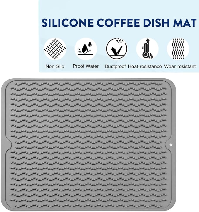 Silicone Dish Drying Mat for Multiple Usage,Easy clean,Eco-friendly,Heat-resistant Silicone Mat for Kitchen Counter or Sink,Refrigerator or Drawer liner Grey L 16 inches x 12 inches - Image 3