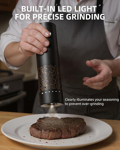 Electric Salt and Pepper Grinder Set, Automatic Battery Salt and Pepper Shakers，6 Adjustable Coarseness with LED, 100ml Upgraded Larger Capacity Pepper Mill Shakers for Kitchen, Dining and Gifts