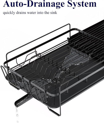 Kitsure Large Dish Drying Rack - Extendable Dish Rack, Multifunctional Dish Rack for Kitchen Counter, Anti-Rust Dish Drainers with Cutlery & Cup Holders 19.2"-26.7" L x 12.9" W, Black - Image 5