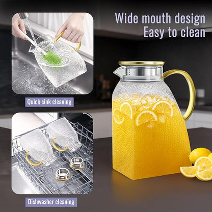 Glass Pitcher With Lid and Spout, 1.8 Liter 60 oz Glass Pitchers With Handle And Lid, Jug Water Pitchers For Fridge, Carafe Jar for Hot/Cold Water Iced Tea Juice Coffee Milk Beverage - Image 6