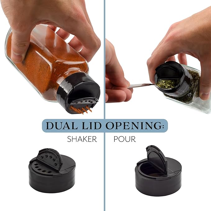 Cornucopia Brands French Square Spice Jars, Spice Shaker/Pourer w/ Lid (4 Pack); 1-Cup / 8 Fluid Ounce Capacity, Great for Spices, Herbs, Seasonings and More