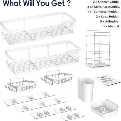 NESOMI Shower Caddy Adhesive Shower Organizer 7-Pack, Rustproof Stainless Steel Bathroom Shelves, Large Capacity No-Drill Rack Storage Accessories with Soap Dish Toothbrush Holder Hooks - Image 7