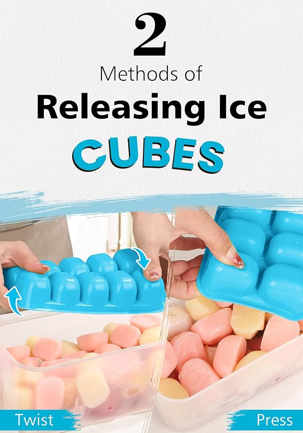 DOQAUS Ice Cube Tray with Lid and Bin - 4 Pack Ice Bucket Kits, Stackable Silicone Ice Trays for Freezer, Easy Pop Out, BPA Free for Cocktail, Coffee, Soup, Food, RV, Kitchen - Image 3