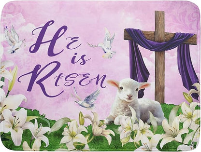 Giwawa Easter Purple Dish Drying Mat, He is Risen Cross Lamb Floral Dish Drainer Mats, Spring Lily Flowers Reversible Dish Drying Rack Pad Protector for Kitchen Countertop Decor, 18"x24"