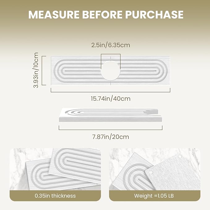 Premium Diatomite Stone Drying Mat for Kitchen Counter - Faucet Mat for Kitchen Sink, Sink Protector & Splash Guard, Quick-Dry Kitchen Sink Mat,Super Absorbent (White, 15.8"x4") - Image 9