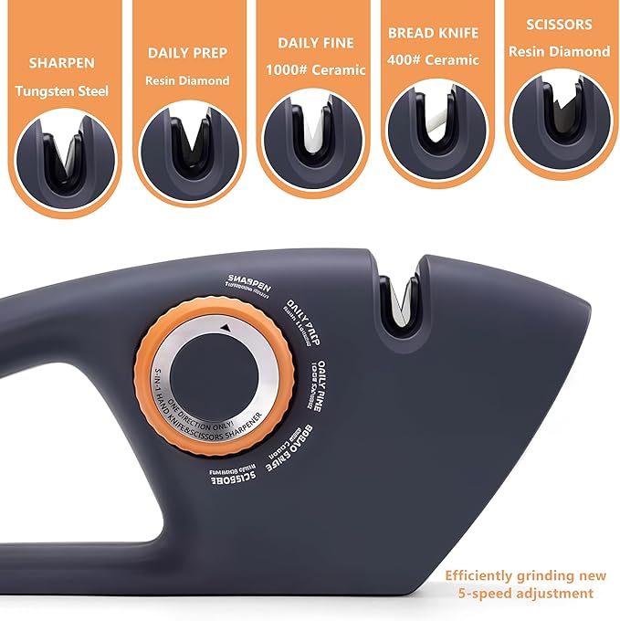 5 in 1 Versatile Manual Knife Sharpener, 5 Stages Knife Sharpeners Professional Chef's Kitchen Knife Accessories, Kitchen Blade & Scissors Sharpening Tool, Easy to Use, for Kitchen Knife - Image 4