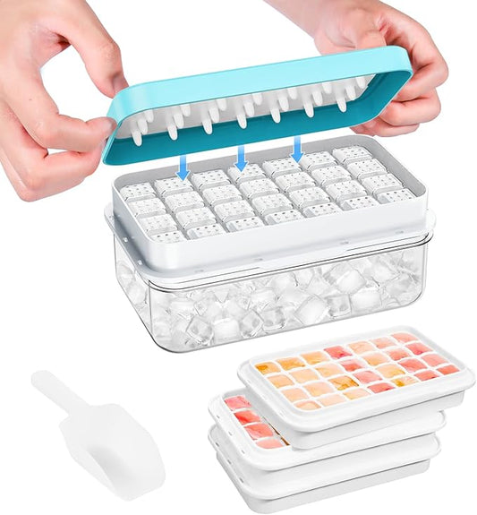 Ice Cube Tray with Lid and Bin, PHINOX 84 pcs Ice Trays for Freezer, Ice Cube Trays for Freezer with 3 trays, Container, Lid & Ice Scoop, BPA Free by PHINOX