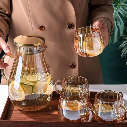 Glass Pitcher With Lid Amber Round Water Carafe with handle and Spout for Homemade Beverage, Juice,Hot Coffee, Iced Tea and Milk （62oz） - Image 6