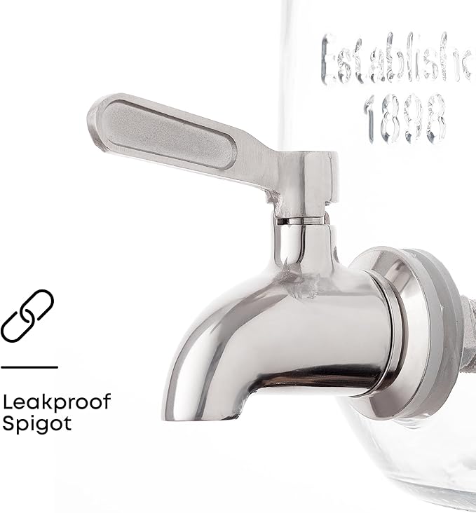 1-Gallon Drink Dispenser. Glass Beverage Dispenser with Stainless steel Spigot plus Ice Cylinder and Fruit Infuser! Water Dispenser, Lemonade Stand, Juice Container - Drink Dispensers for Parties - Image 4
