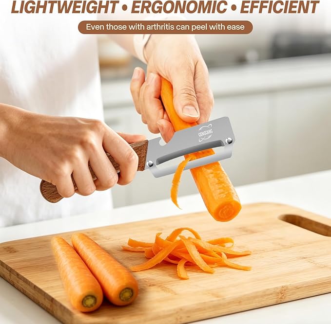 Multi-Functional Vegetable Peeler – Comfortable Wooden Handle with Sharp Stainless Steel Blade, Built-in Bottle Opener - Perfect Kitchen Peeler For Veggie, Fruit, Potato, Carrot, Apple - Image 4