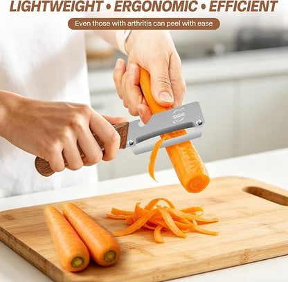 Multi-Functional Vegetable Peeler – Comfortable Wooden Handle with Sharp Stainless Steel Blade, Built-in Bottle Opener - Perfect Kitchen Peeler For Veggie, Fruit, Potato, Carrot, Apple - Image 4
