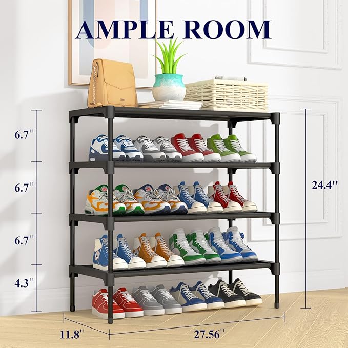 Kitsure Shoe Rack - Non-Woven Shoe Rack Shelf, Shoe Organizer for Closet, Entryway, Garage & Corridor, Stackable Shoe Shelves, X-Large, Black - Image 2