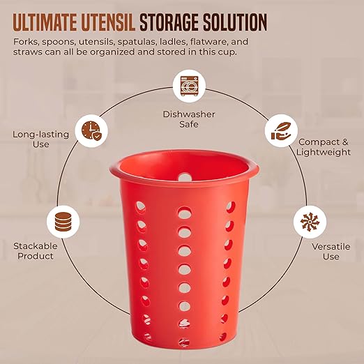 OCS Parts Perforated Utensil Drying Cups | Red | Set of 3 | Plastic Flatware Holder Cylinders for Kitchen Counter Organization - Image 5