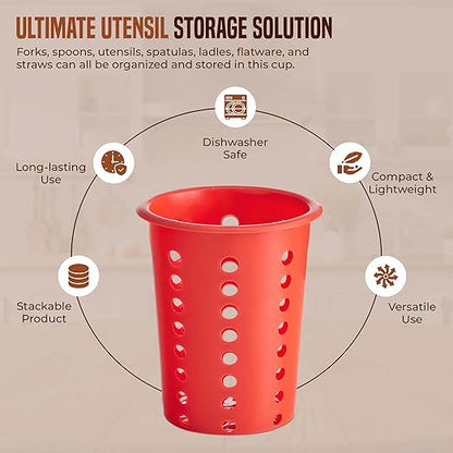 OCS Parts Perforated Utensil Drying Cups | Red | Set of 3 | Plastic Flatware Holder Cylinders for Kitchen Counter Organization - Image 5