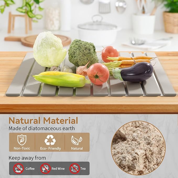 Stone Dish Drying Mats for Kitchen Counter-23.6''x15.3'' Foldable Quick Dry Stone Mat Kitchen,Eco-Friendly,Absorbent Diatomaceous Earth Mats for Dishes Bottles Cups Bathroom Any Countertop-Light Gray - Image 5