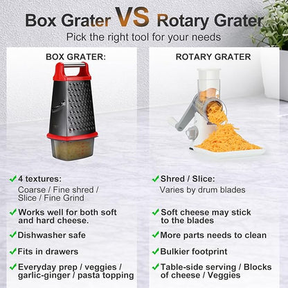 Ourokhome Cheese Grater with Handle, Stainless Steel Box Grater, 4 Side Kitchen Vegetable Shredder Slicer Zester with Container for Parmesan, Cabbage, Ginger, Lemon, Chocolate, Coconut (Red and Black) - Image 8
