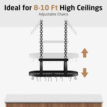 KES 48 Inch Large Hanging Pot Rack, Heavy Duty Oval Pot and Pan Hanging Rack Ceiling Mount, Pot Pan Hangers for Kitchen with 20 Hooks, Matte Black, (For 16" and 24" Joist Mount), KUR225S122-BK - Image 8