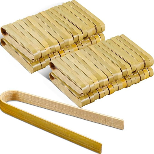 Patelai 90 Pieces Mini Bamboo Tongs Long Toast Tongs Disposable Wooden Cooking Bamboo Cooking Utensils for Toast Bread Pickles Tea Toaster Supplies (4.7 Inch) by Patelai