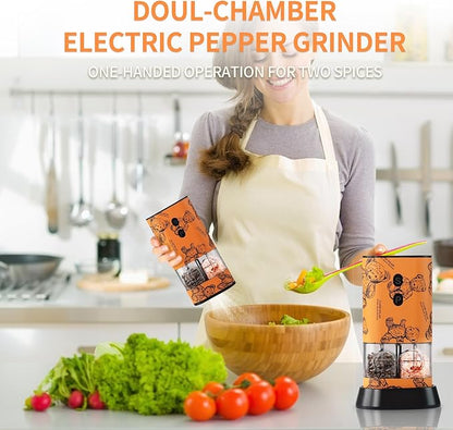 Dual Chamber Salt and Pepper Grinder Set Rechargeable,Electric Pepper Grinder USB-C,One-Hand Control Automatic Salt Mill Shakers,Ceramic Adjustable Coarseness,Large Capacity LED for Kitchen Home Gifts