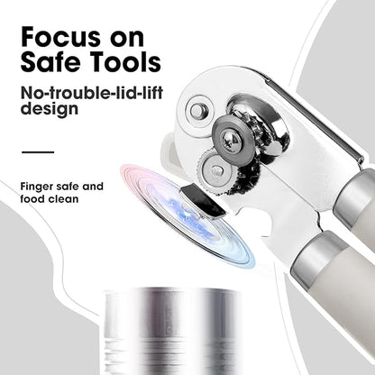 Beneno Heavy Duty Hand Can Opener Manual with Magnet, Durable Sharp Carbon Steel Blade Smooth Cutting, Big Effort-Saving Knob & Soft Grip Handle, Multifunctional Kitchen Tool with Bottle Opener, Beige - Image 5