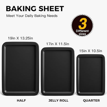 HONGBAKE XL Large Baking Sheet Set-19x13.25 in, Large Cookie Sheet Pan, Nonstick Oven Tray with Wider Grips, 3 Pack Bakeware, Dishwasher Safe - Dark Grey - Image 3