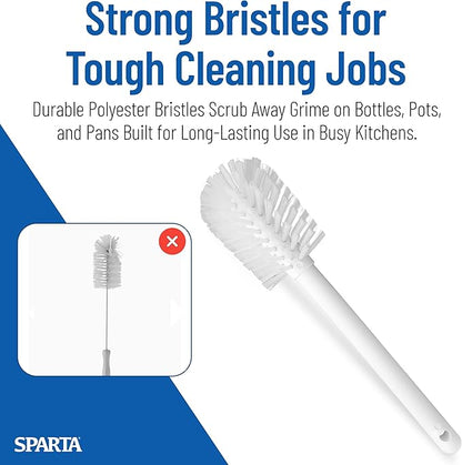SPARTA Large Water Bottle Brush Ideal for Wide-Mouth Jars, Bottles and Tumblers, Dishwashing Tool with Handle for Home and Commercial Kitchens, Plastic, 12 Inches, White, (Pack of 6)