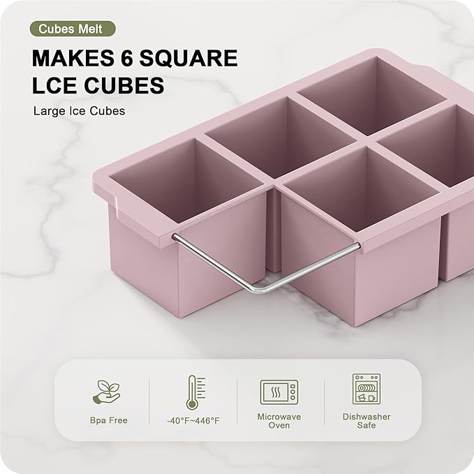 VLM 3 Packs Large Ice Cube Molds with Stackable Lid,Silicone Ice Cube Tray for Freezer,Big Square Ice Tray for Whiskey,Cocktails,Bourbon and Soups (Set 5) - Image 3